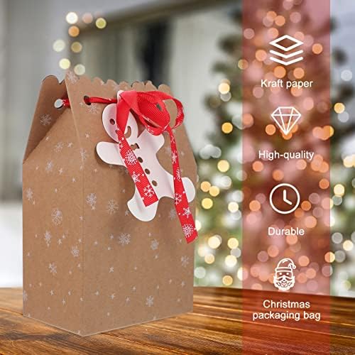 Amosfun 15pcs Karácsonyi Édesség Táskák Papír díszdobozban Cookie Táskák Szalag Tag a Karácsonyi Ünnep
