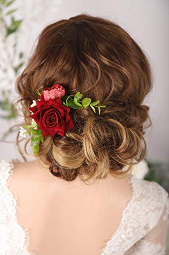 Kercisbeauty Menyasszonyi Mély Bordó Vörös Virág Haj Fésű Klipek Virágos Esküvői Fejdísz Haj Kiegészítők