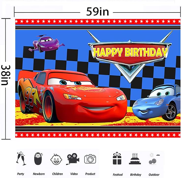 Race Autók Hátteret Szülinapi Parti Dekoráció Villám McQueen Banner a babaváró Party Kellékek 5x3ft