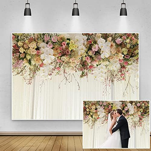 Yeele 10x8ft Esküvői Virág Fal Fotózás Hátterekkel, Színes Rózsa Virágos Fehér Függöny Hátteret leánybúcsú