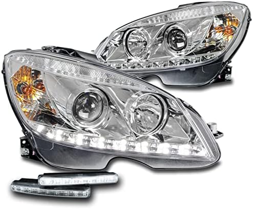 ZMAUTOPARTS LED Projektor Fényszórók Lámpák Chrome w/6 Fehér DRL Kompatibilis 2008-2011 között a Mercedes-Benz