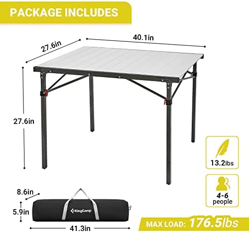 KingCamp Kemping Asztal Összecsukható Alumínium Asztal, Roll-Up, Könnyű, Összehajtható Asztal Hordozható