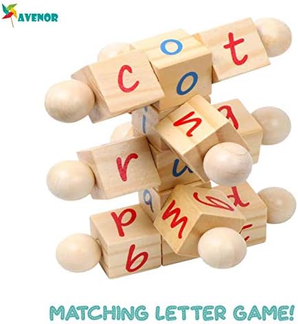 Avenor Fa Olvasás Blokkok | 5 sor Szórakoztató Montessori Játékok Gyerekeknek Óvoda Olvasás Játékok W/Könnyű-Grip