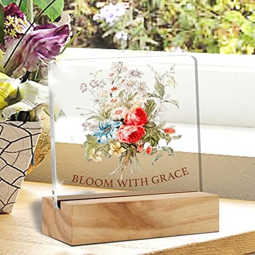 Virágzik A Grace Tavaszi Asztal Dekoráció,Parasztház Virágok Akril Díszítő Jel Fából készült Állvány Home