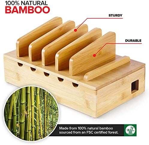 Modern Újítások Bambusz töltőállomás Több Eszközön (Természetes) Fa Készülék Szervező, Asztali Dokkoló