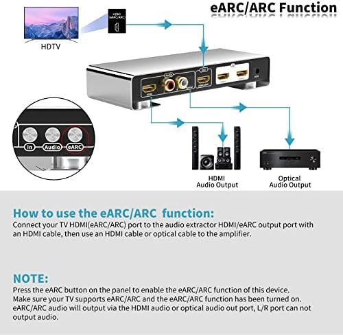 ÜnnLInk eARC 4K-60Hz HDMI Audio Elszívó, 2 in 1 HDMI Kapcsoló Optikai Toslink SPDIF 5.1 CH + L/R / Stereo