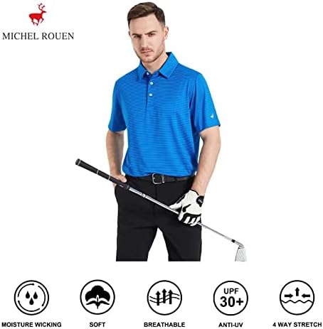 Férfi Golf Póló Nedvesség Wicking Száraz Fit Performance Sport Rövid Ujjú Csíkos Golf Polo shirt Férfi