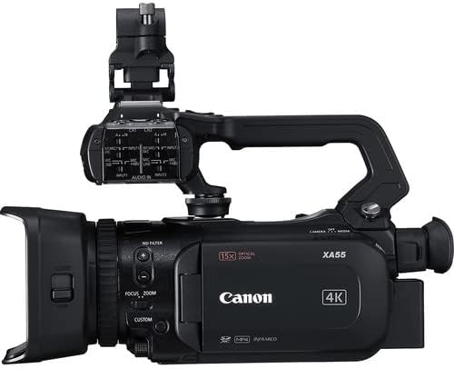 Canon XA55 UHD 4K Kamerát (3668C002) + 4K Monitor + Sony Mikrofon + LED + 128 GB Memóriakártya + Párnázott