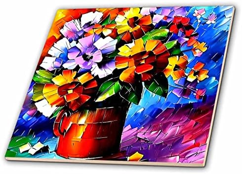 3dRose Elvont színes virágok, levelek, egy fém edény. Menő művészi ajándék - Csempe (ct-374950-7)