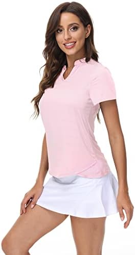 DOTIN Női 2 Csomag V-Nyakú Golf Pólók Rövid Ujjú Collarless Gyors Száraz Sport póló Edzés Felsők