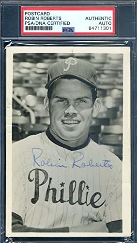 Robin Roberts PSA DNS-Coa Aláírt 1956 PM Fotó Képeslap Philadelphia Phillies Autogramot