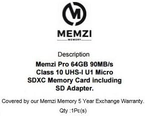 MEMZI PRO 64 GB Class 10 90MB/s Micro SDXC Memória Kártya SD Adapterrel, valamint a Micro USB Olvasó Aukey