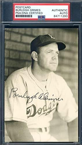 Burleigh Grimes PSA DNS-Coa Aláírt Vintage Fotó, Képeslap Brooklyn Dodgers-Dedikált