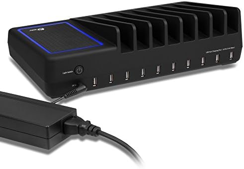 SIIG 90W Okos 10-Port USB-Töltő Állomás Csúszásmentes Párnázott Fedélzetre VEZETETT Környezeti Fény Okostelefonok,