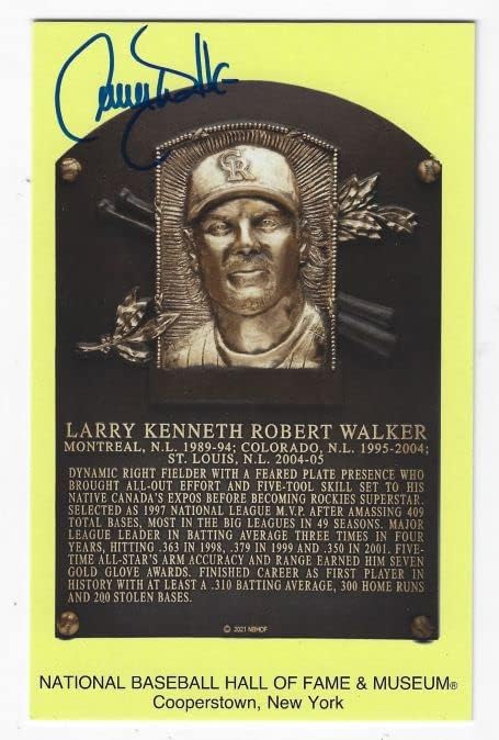 Dedikált Larry Walker Hall of Fame Arany Plakettet képeslapot Tristar Hologram