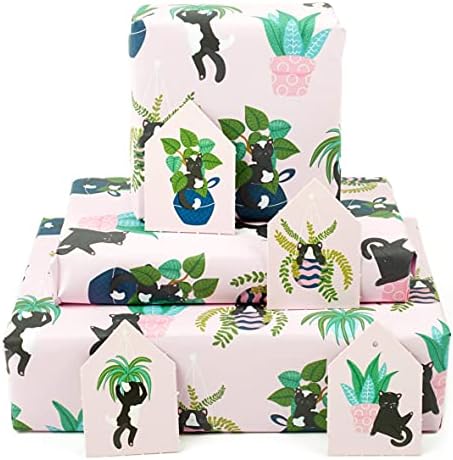 KÖZPONTI 23 Szülinapi Csomagolópapír - Macskák, Növények - 6 Lap Ajándék Wrap a Nők - Lányok - Rózsaszín-Zöld