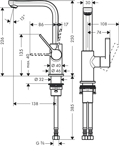 hansgrohe Metris S-medence mixer érintse meg a pop-up hulladék 120掳 forgatható tartományban, a chrome