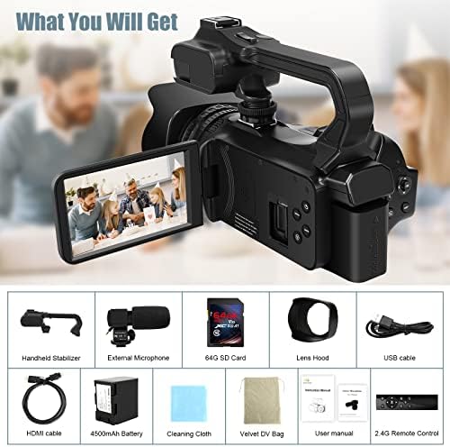 SPRANDOM Videokamera videokamera 4K, HD Auto Focus Vlogging Kamera YouTube 64MP 60FPS WiFi, Webkamera